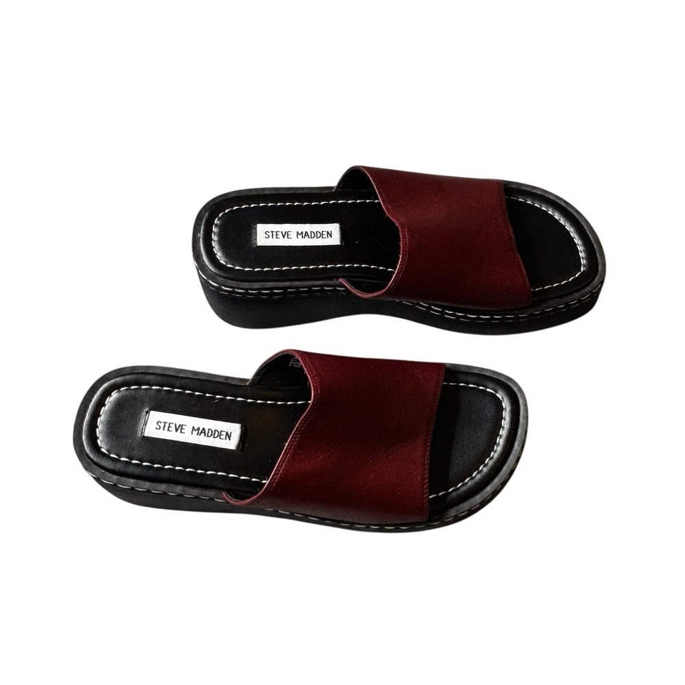 Steve Madden Clog Slip Ons Size 9 Burgundy Leather Upper Open Toe - Picture 8 of 11